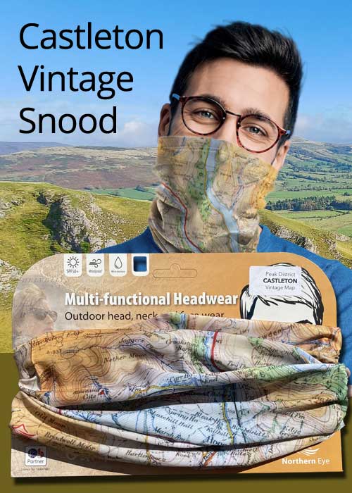 Peak District Castleton Vintage OS Map Snood - map snoods for sale buff neck gaiter scarf neck warmer
