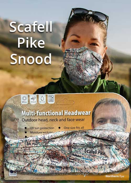 Lake District Scafell Pike 1:25,000 OS Map Snood - map snoods for sale buff neck gaiter scarf neck warmer