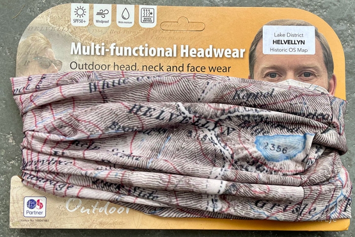 Helvellyn Lake District Historic map, snood, neck tube, Lycra, high quality