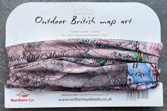 Helvellyn historic hand coloured map, snood, neck tube, Lycra, high quality