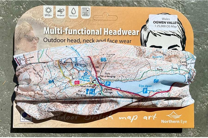 Ogwen Valley, Snowdonia OS 1:25,000 map, snood, buff, neck tube, neck gaiter, scarf, outdoor gift, gift, Christmas present, present,outdoor,outdoor gift,gift,Christmas gift,Christmas present, present, biker bandana, cyclist bandana, cyclist neck warmer, cyclist face mask