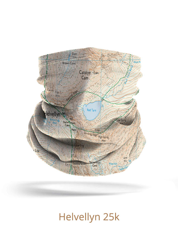 Lake District - Helvellyn map snood. Modern, full colour, 1:25,000 OS mapping