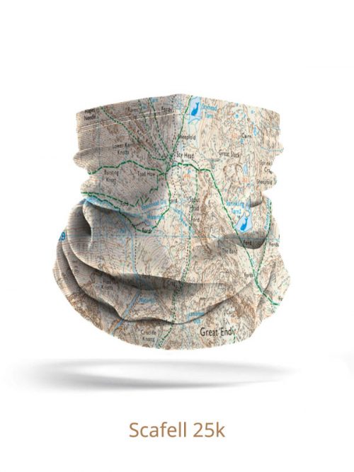 Lake District - Scafell Pike map snood. Modern, full colour, 1:25,000 OS mapping