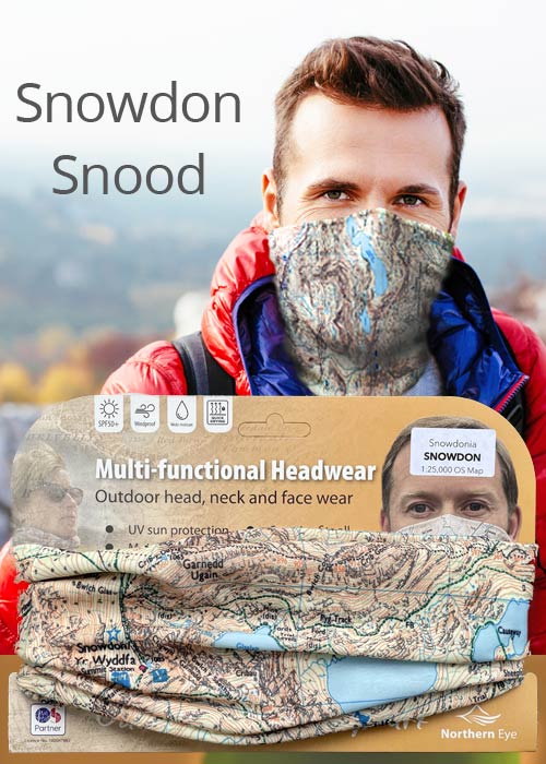 Wales Snowdonia Snowdon 1:25,000 OS Map Snood - map snoods for sale buff neck gaiter, outdoor gift, gift, Christmas present, presentscarf neck warmer